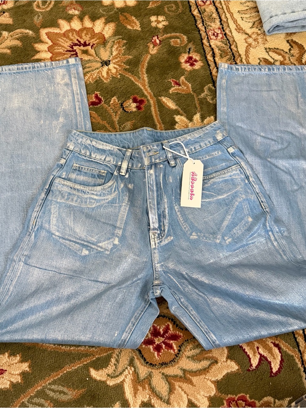 Silver foil denim jeans NWT